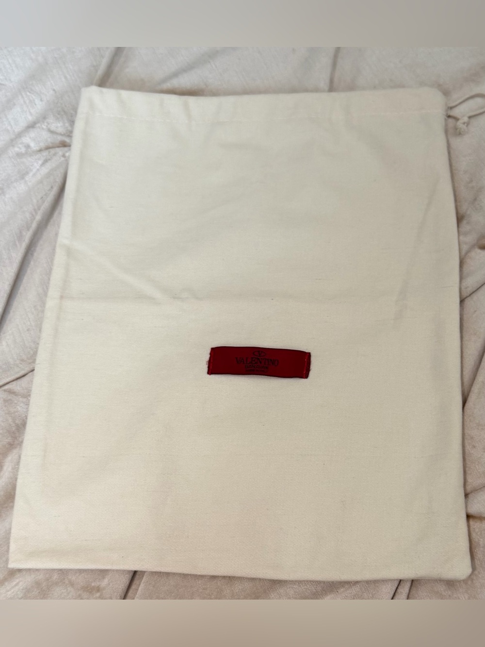 Valentino Garavani Cream Fabric with Red Logo Ribbon